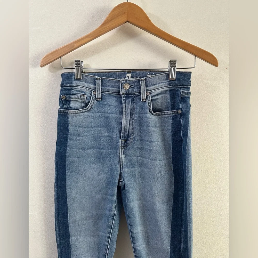 7 FOR ALL MANKIND High Waist Ankle Skinny SIZE 27 US 6 MEDIUM Versatile Two-Tone - Picture 3 of 9